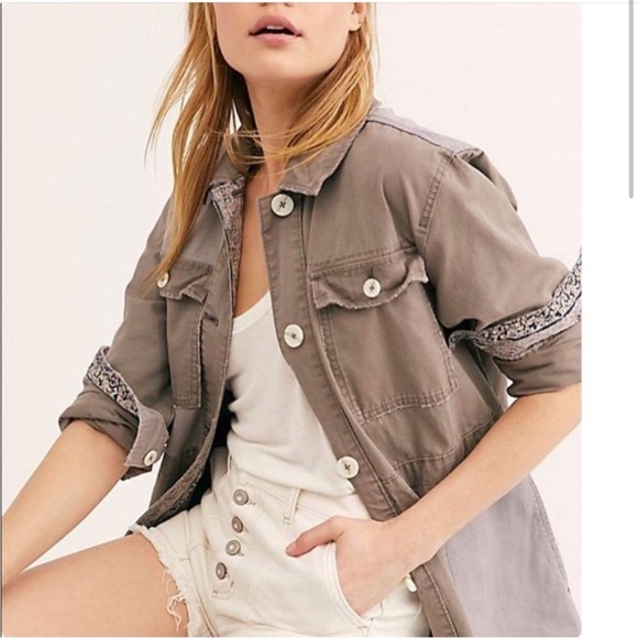 Free People apollo utility patchwork jacket shacket lilac skies army Small army - Picture 2 of 13